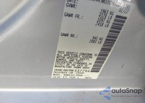 2022 Nissan Altima S Fwd from USA, damaged, VIN 1N4BL4BV3NN337794